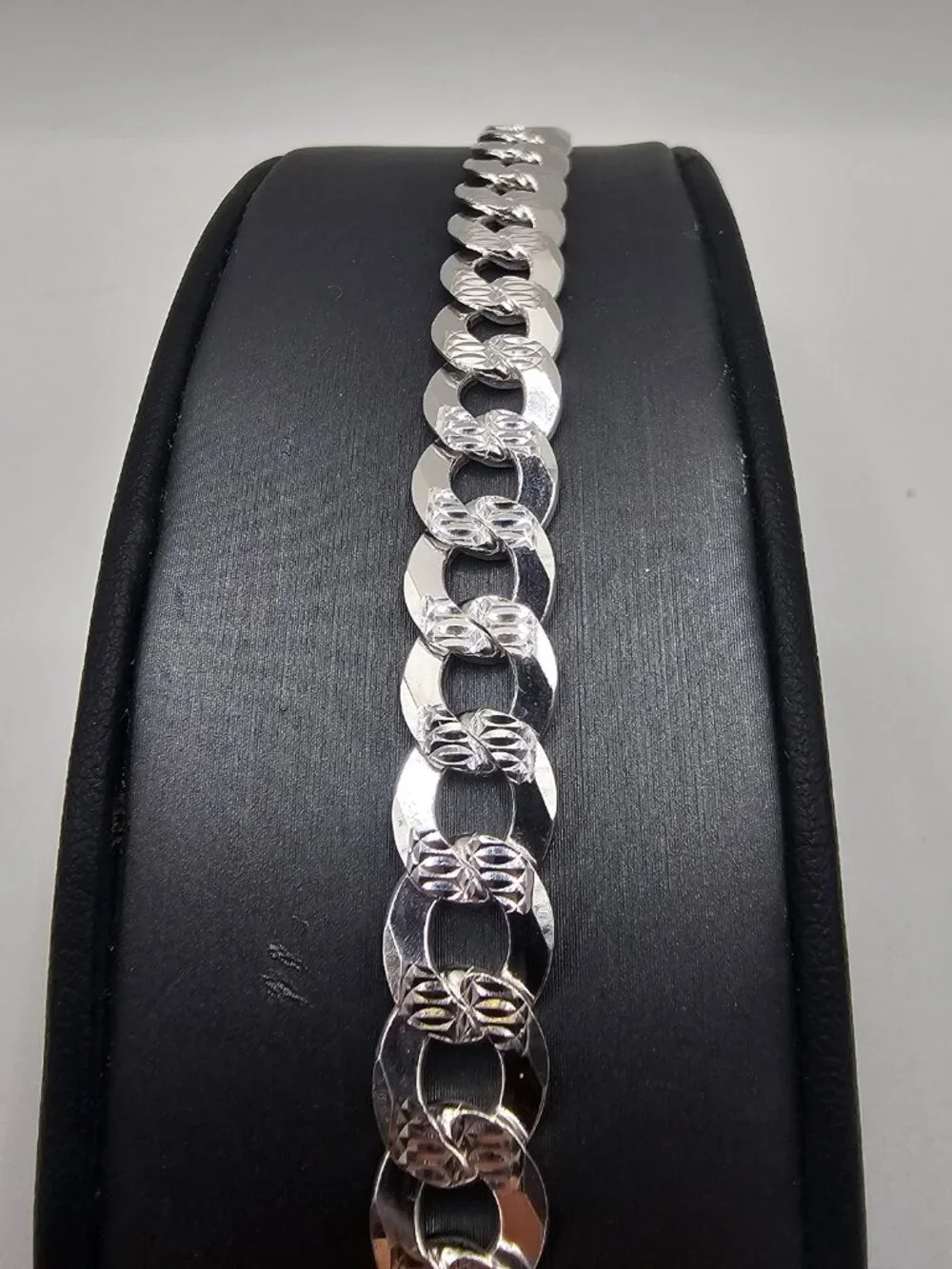 Sterling Silver 925 High Polished Diamond Cut Curb Bracelet 8.9mm 9 inches